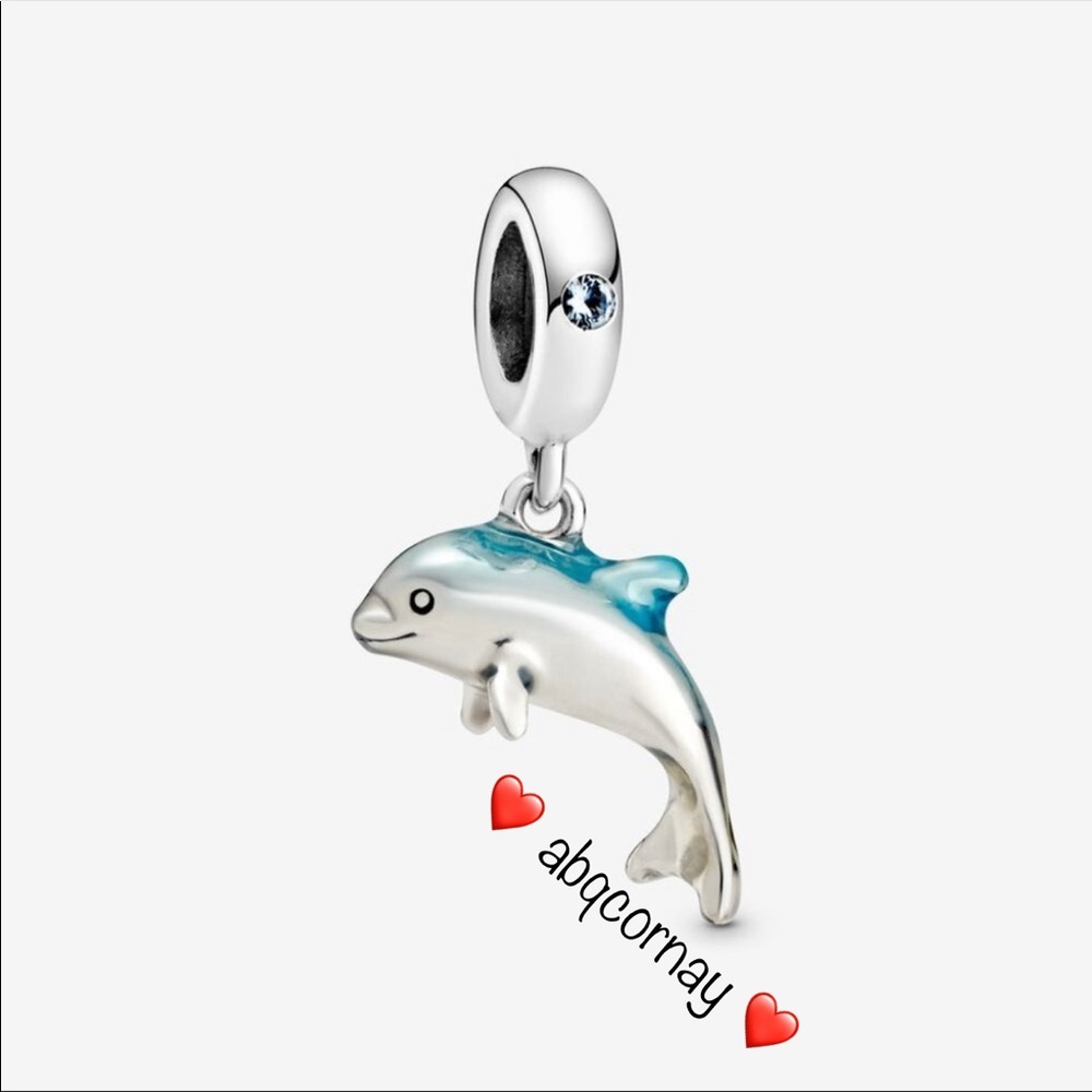 EUC Pandora 798947C01 Sterling Silver Shimmering Dolphin Dangle Charm-OBO